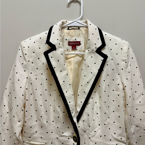 2/$30 Merona - Cream Blazer w/ Black Polka Dots | Chic Statement Jacket | Size 2 - Picture 4 of 9
